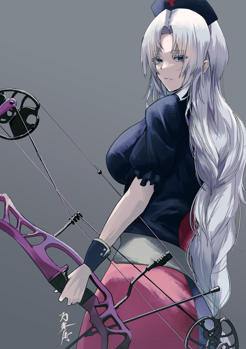 1girl arrow bow bow_(weapon) long_hair touhou white_hair yagokoro_eirin