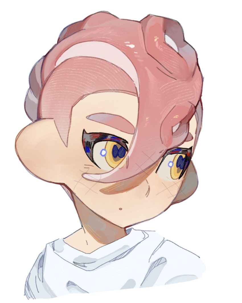 1boy cephalopod_eyes commentary commission highres male_focus mohawk octoling octoling_boy octoling_player_character redbeanpie0 redhead short_hair simple_background solo splatoon_(series) tentacle_hair thick_eyebrows upper_body white_background yellow_eyes