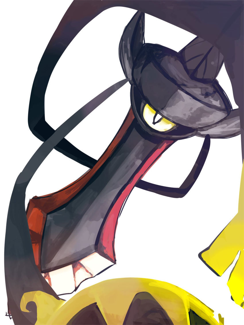 aegislash alternate_color bright_pupils commentary_request highres intminevoid looking_at_viewer no_humans one-eyed pokemon pokemon_(creature) shiny_pokemon simple_background sword weapon white_background white_pupils yellow_eyes