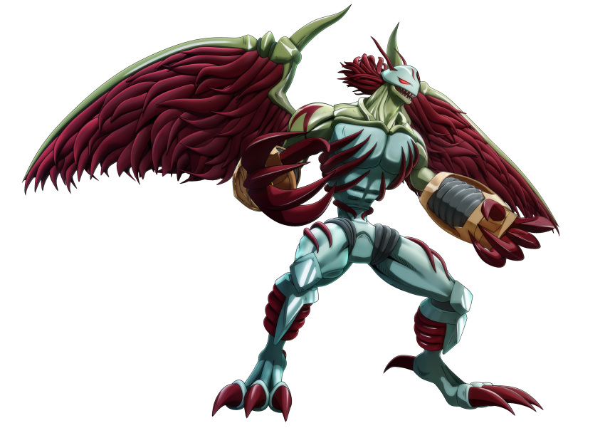 absurdres arkadimon_perfect armor bandai claws creature digimon digimon_story:_cyber_sleuth_hacker's_memory fangs full_armor full_body highres horns monster no_humans official_art solo tentacles transparent_background wings