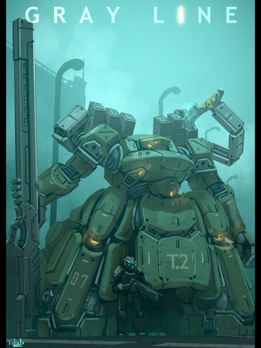 armor body_armor bottoms1237 gun highres holding holding_gun holding_weapon mecha original outdoors power_armor robot standing weapon