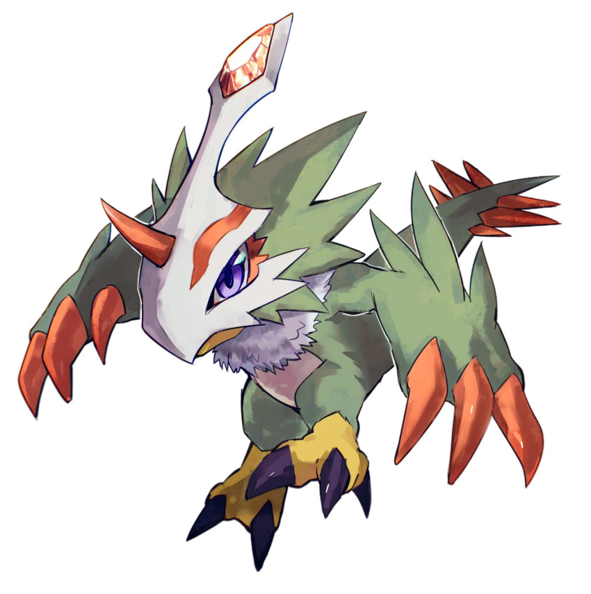 beak bird blue_eyes claws digimon digimon_(creature) eye_mask feathered_wings highres no_humans pteromon sayoko404 simple_background tail talons white_background wings