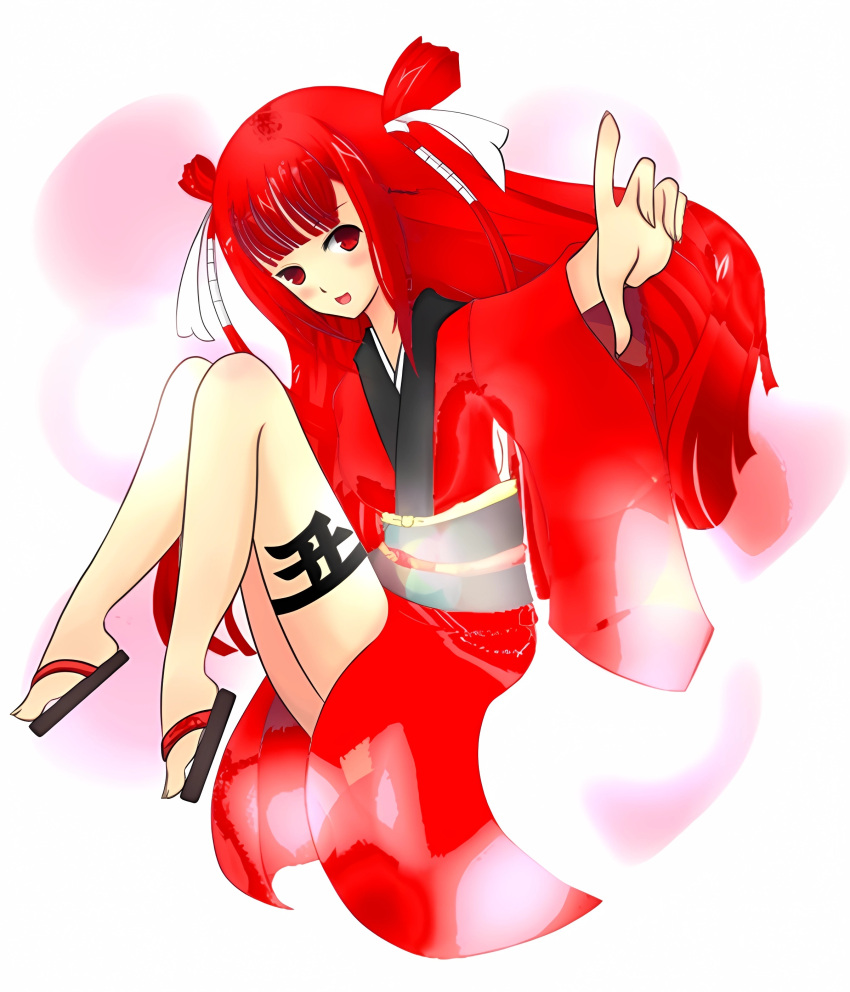 1girl beatmania red_eyes red_hair red_kimono redhead umegiri_ameto