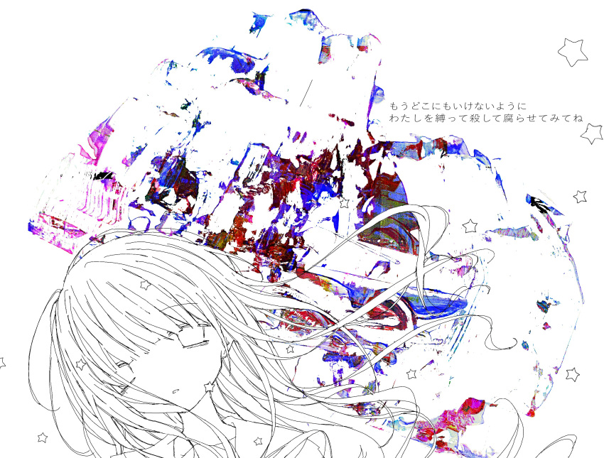 1girl absurdres bags_under_eyes empty_eyes floating_hair highres long_hair looking_at_viewer noroi_(rnatataki) original parted_lips portrait simple_background solo translation_request white_background