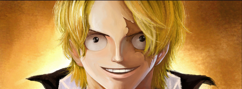 1boy black_eyes blonde_hair commentary_request highres ljjshmhday male_focus one_piece open_mouth sabo_(one_piece) scar scar_across_eye scar_on_face short_hair smile solo teeth