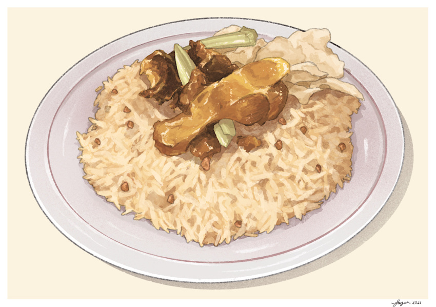 fajar_kurniawan food food_focus no_humans original plate rice simple_background vegetable white_background