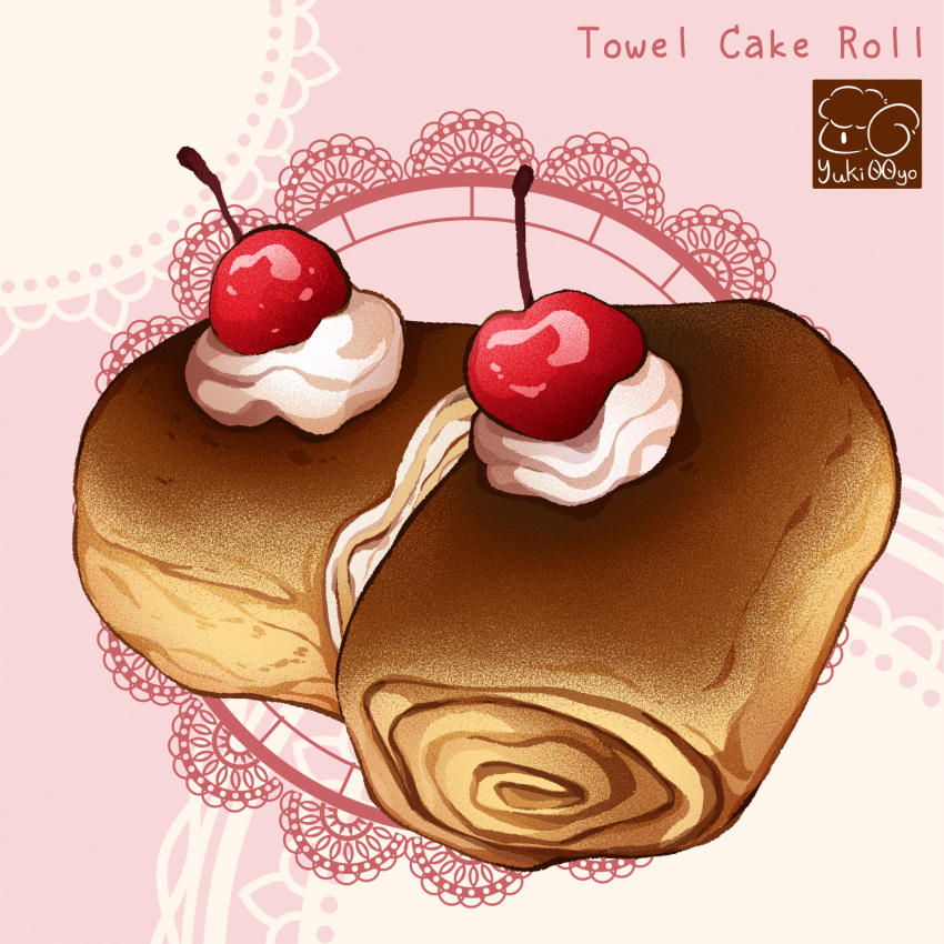 artist_logo cake cherry cream food food_focus food_name fruit highres no_humans original pastry swiss_roll yuki00yo