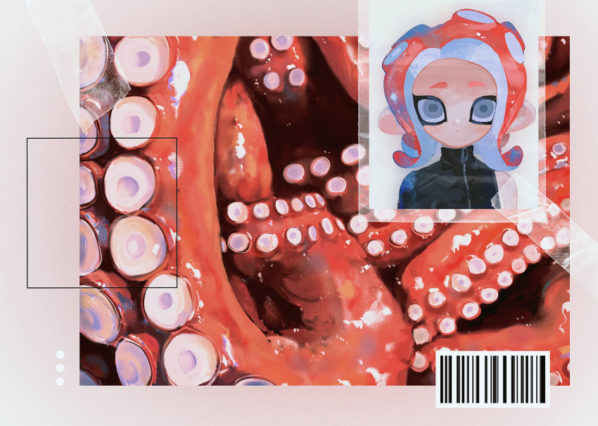 1girl absurdres agent_8_(splatoon) barcode black_jacket expressionless grey_eyes highres jacket looking_at_viewer octoling octoling_girl octoling_player_character redhead solo splatoon_(series) splatoon_2 splatoon_2:_octo_expansion suction_cups tentacle_hair tentacles upper_body zicbx