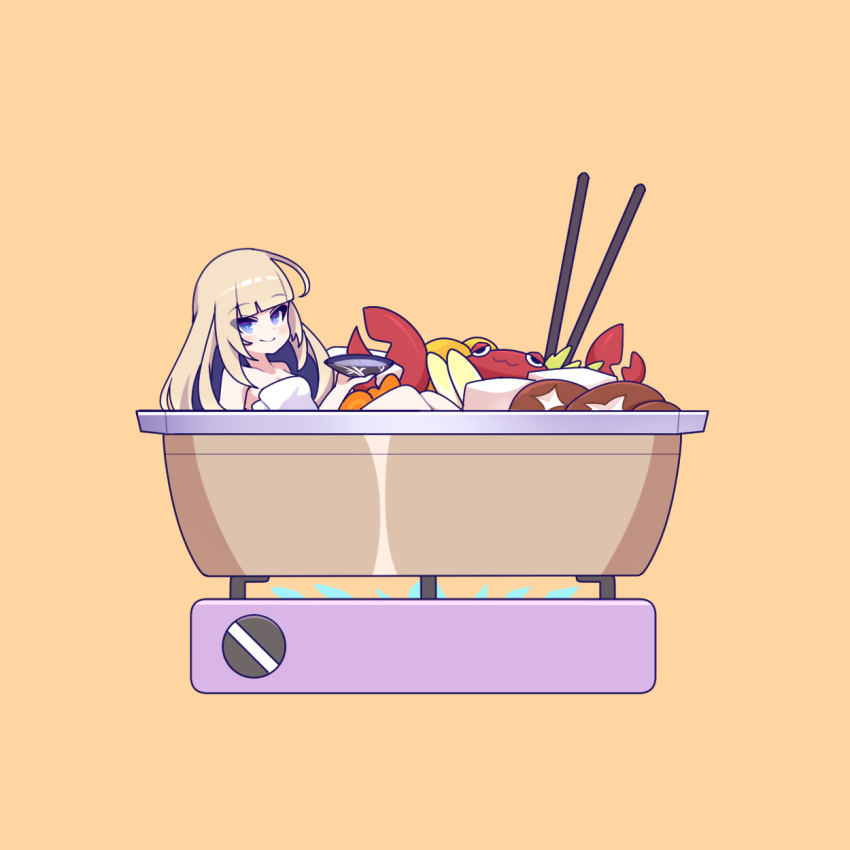 1girl amanogawa_shiina blonde_hair crab cross_(vgne4542) food highres long_hair nabe phase_connect simple_background solo violet_eyes