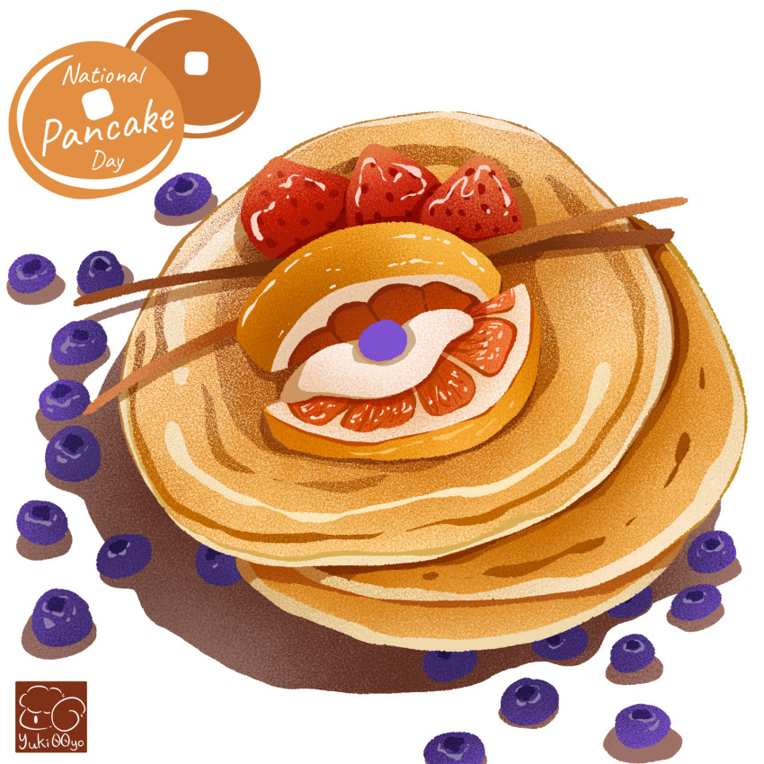artist_logo artist_name blueberry food food_focus fruit highres no_humans original pancake pancake_stack simple_background strawberry white_background yuki00yo