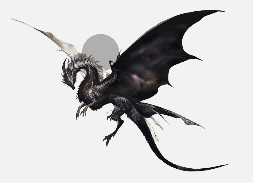 0_(let_it) animal_focus claws dragon from_side full_body highres horns monster no_humans original scales simple_background slit_pupils solo tail western_dragon white_background white_eyes wings