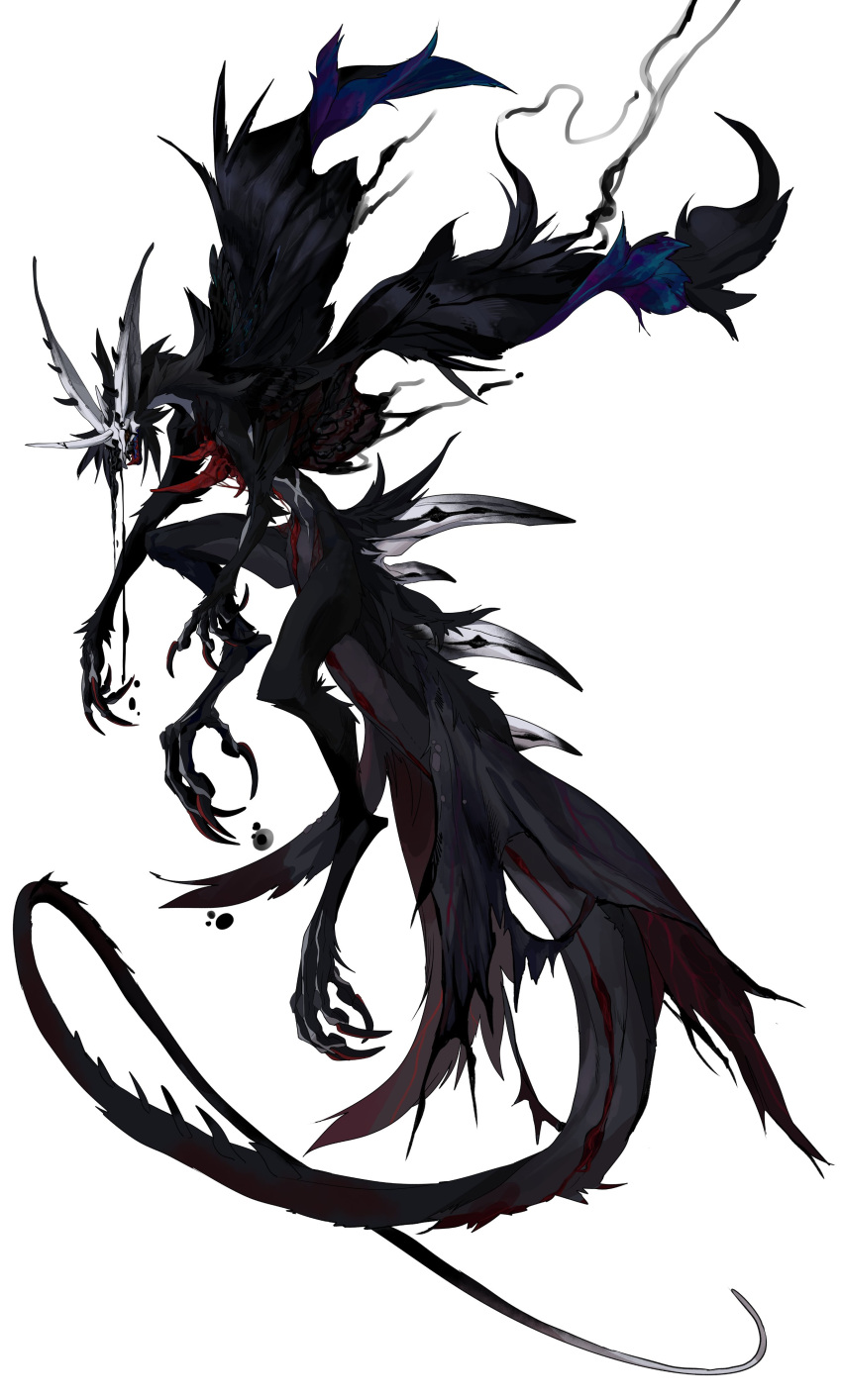 absurdres black_fur black_tail black_wings deepsea9013 dragon full_body highres horns monster no_humans original solo white_background wings