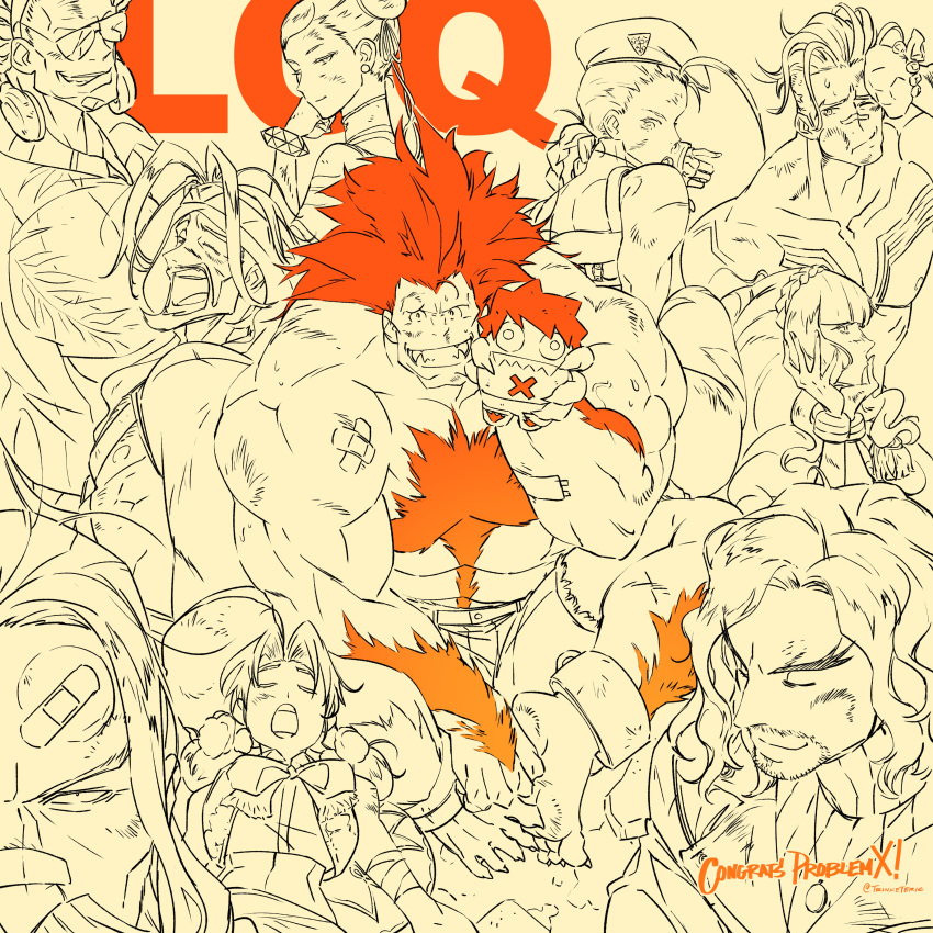 absurdres anklet bandaid blanka blanka-chan bruise bruise_on_face cammy_white chun-li dee_jay earphones eric_huang facial_hair goatee highres impossible_hair injury jewelry ken_masters lily_hawk manon_legrand partially_colored sketch street_fighter street_fighter_6 yawning