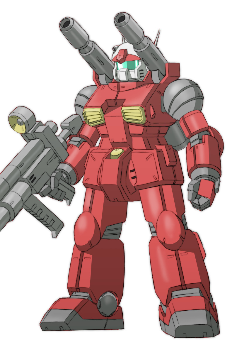 absurdres barrel beam_rifle cannon commentary_request earth_federation energy_gun fujiwara_yuuzou guncannon gundam highres looking_to_the_side machinery mecha mecha_focus mobile_suit mobile_suit_gundam no_humans radio_antenna robot science_fiction shoulder_cannon sketch weapon white_background