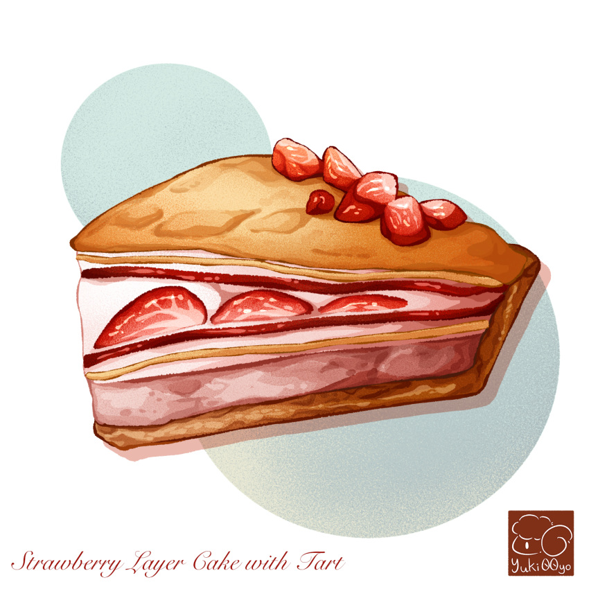 artist_logo cake cake_slice cream food food_focus food_name fruit fruit_tart highres no_humans original strawberry tart_(food) yuki00yo