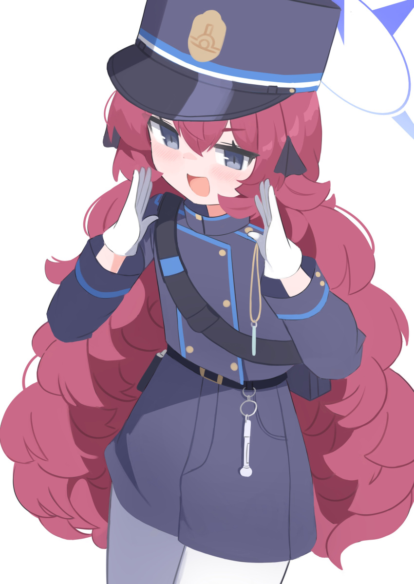 absurdres anma21 cosplay gloves grey_eyes halo hat highlander_twintails_conductor_(blue_archive) highlander_twintails_conductor_(blue_archive)_(cosplay) highres iroha_(blue_archive) military_hat military_uniform redhead shorts tagme uniform white_gloves