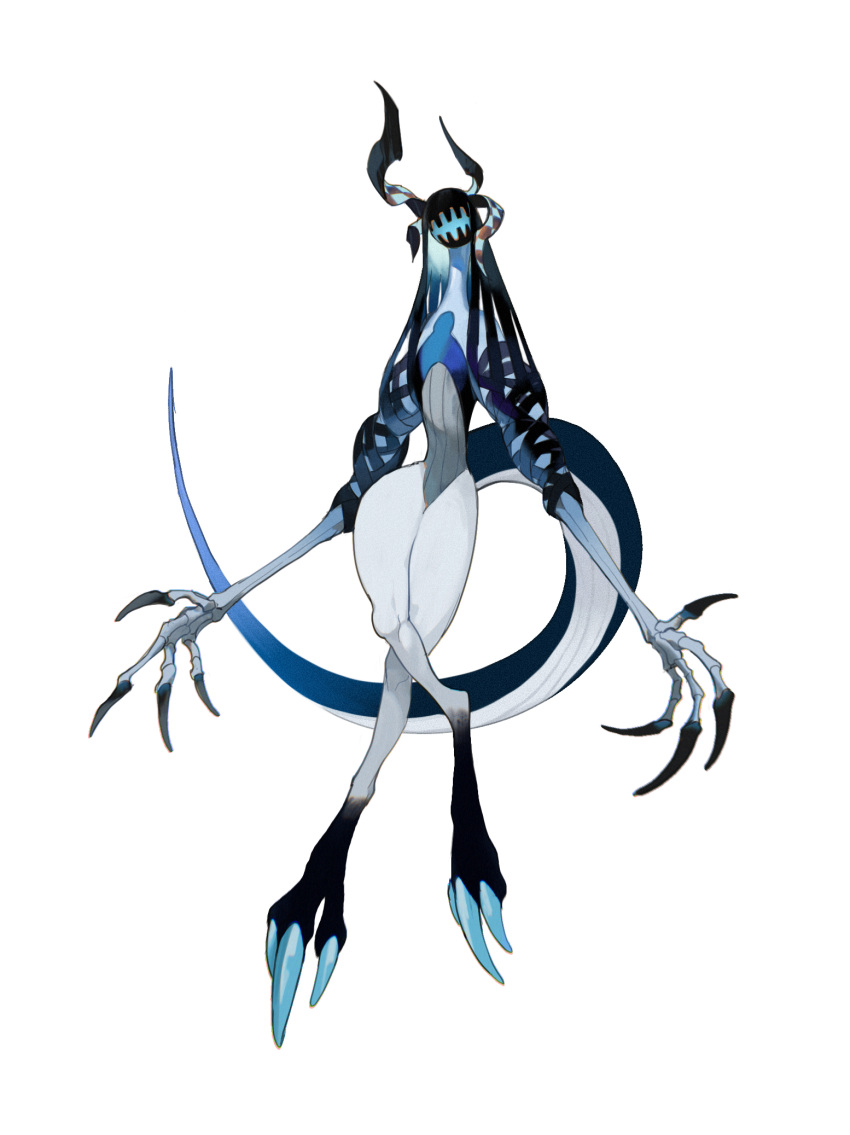 black_skin black_tail blue_skin blue_tail claws colored_skin creature full_body highres kamikiririp monster no_humans open_mouth original solo tail white_background white_skin white_tail