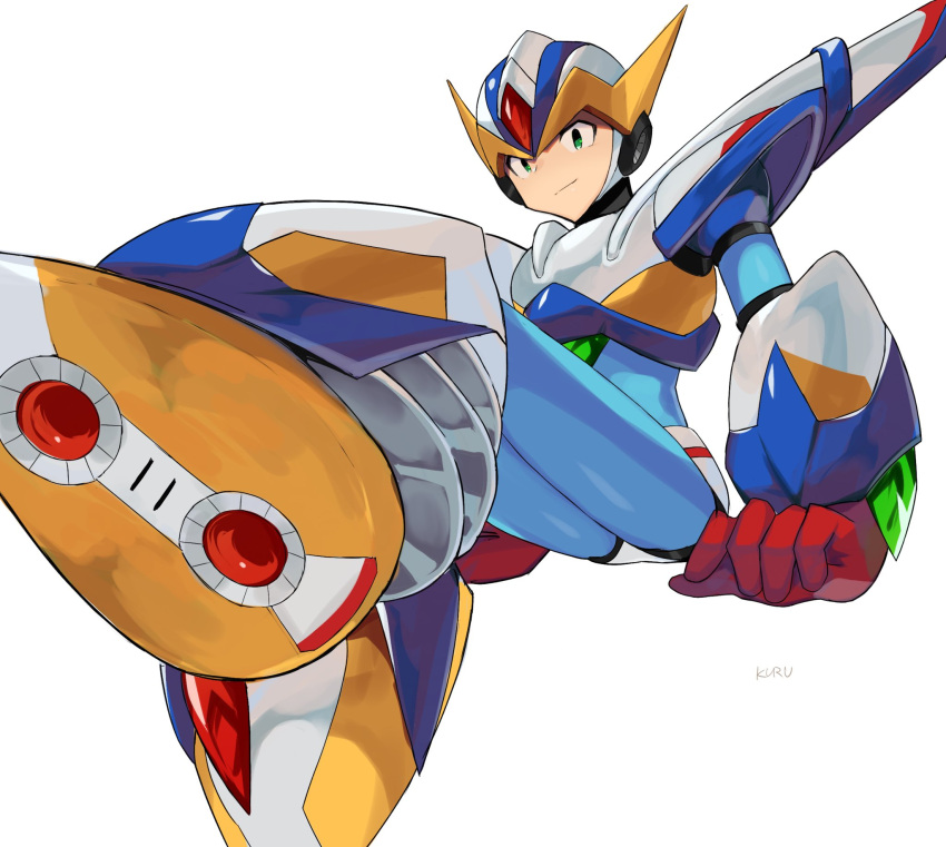 1boy 1girl 7123ks android armor falcon_armor_x_(mega_man) forehead_jewel from_below full_body green_eyes highres looking_at_viewer male_focus mechanical_wings mega_man_(series) mega_man_x_(series) shoulder_armor sitting solo white_armor white_footwear white_helmet wings x_(mega_man)