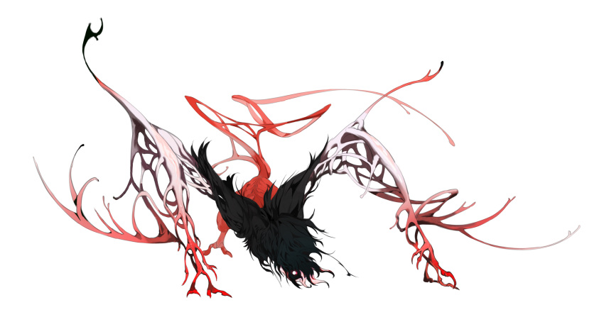 absurdres animal_feet animal_focus black_fur black_hair colored_skin full_body highres kamikiririp monster no_humans original red_skin solo white_background white_skin