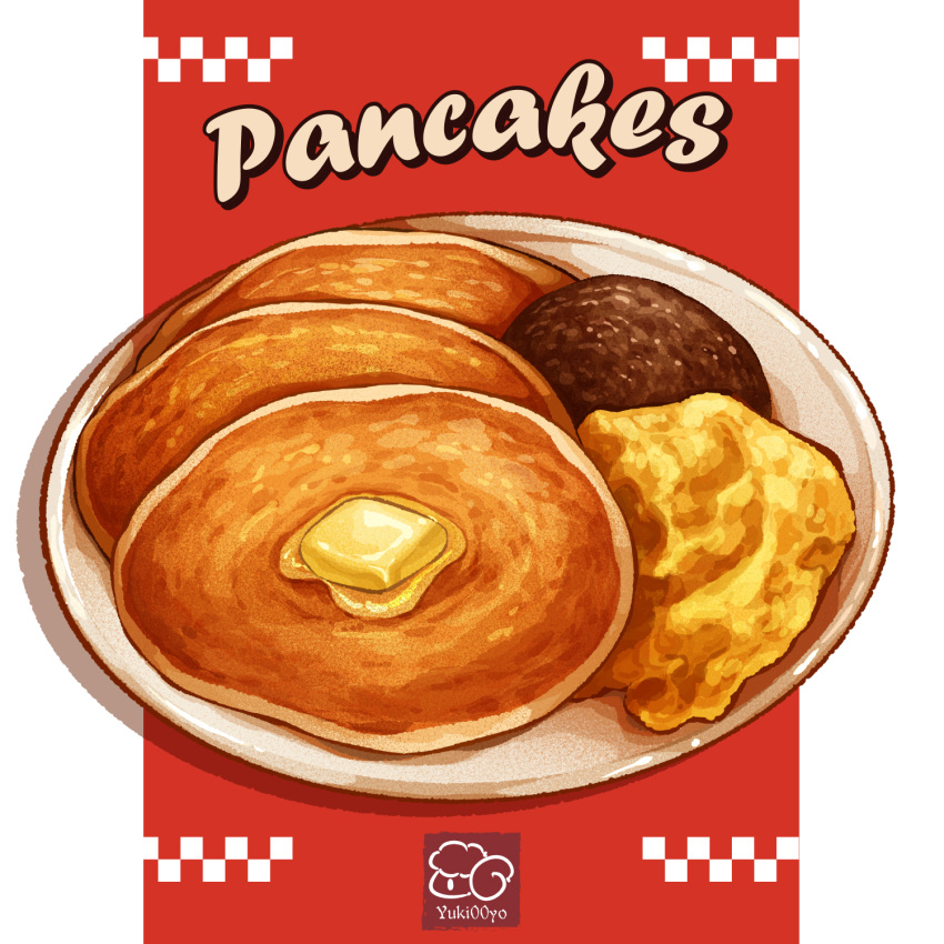 butter egg_(food) food food_focus highres no_humans original pancake plate sausage still_life yuki00yo