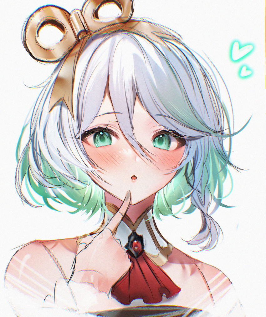 :o absurdres ascot bare_shoulders blush cecilia_immergreen doll_joints frills green_eyes grey_hair highres hololive hololive_english joints maru_ccy multicolored_hair open_mouth short_hair sketch solo two-tone_hair upper_body virtual_youtuber