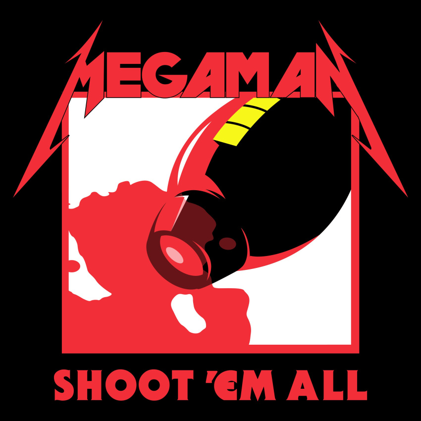absurdres album_cover arm_cannon commentary cover efextex english_commentary english_text highres kill_'em_all mega_man_(character) mega_man_(classic) mega_man_(series) metallica parody weapon