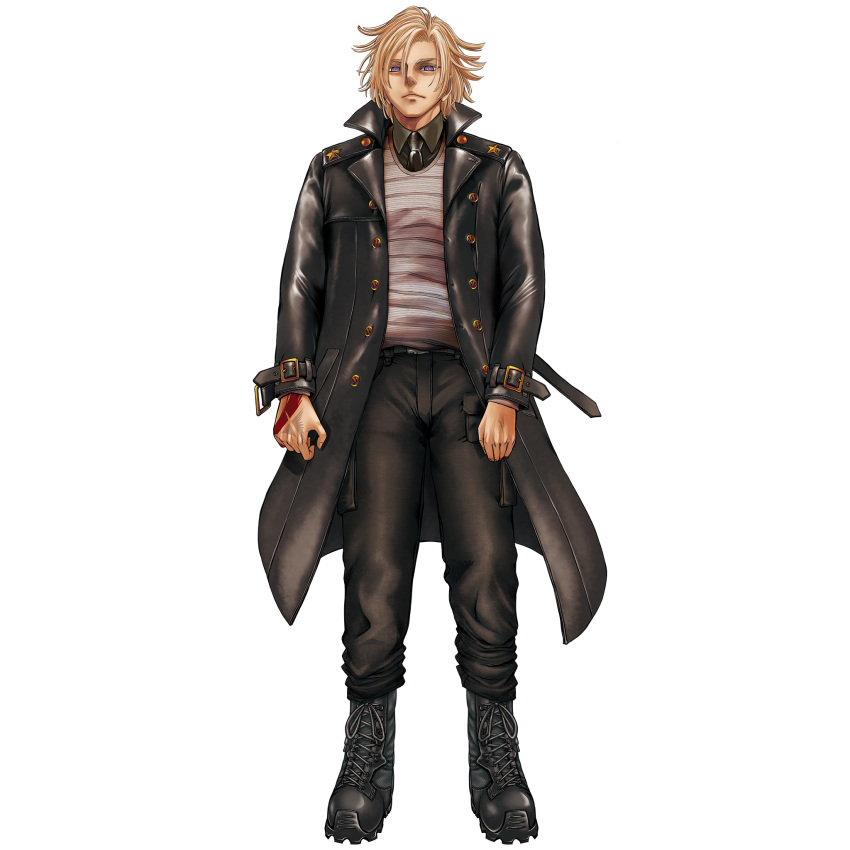 black_jacket blonde_hair coat command_spell daybit_sem_void fate/grand_order fate_(series) game_cg highres jacket long_sleeves male_focus necktie official_art open_clothes open_jacket pants shirt short_hair takahashi_keitarou transparent_background violet_eyes