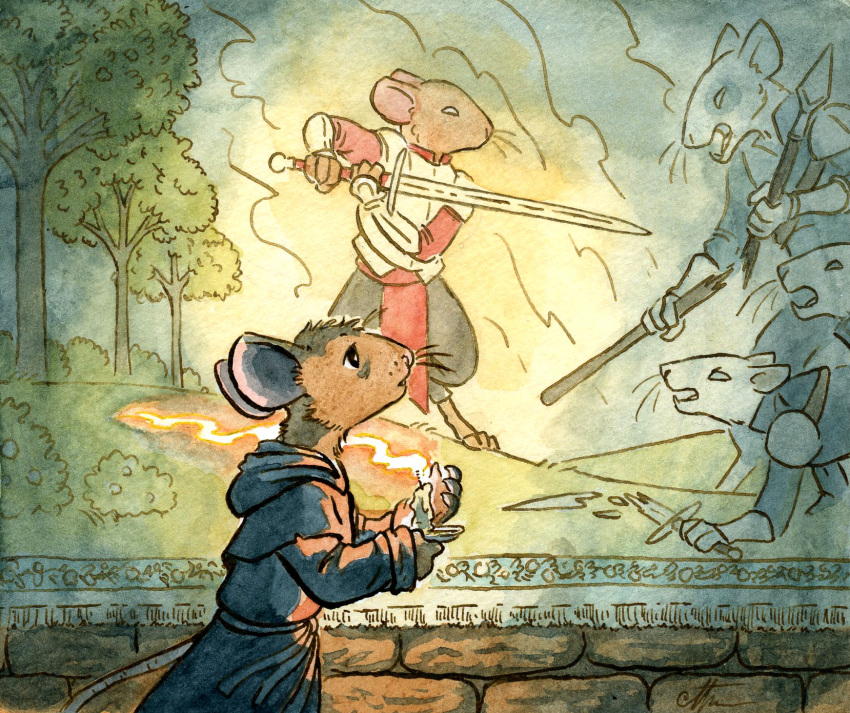 1boy black_eyes candle ethan_m._aldridge furry highres holding holding_candle indoors male_focus martin_the_warrior matthias_(redwall) redwall robe solo tapestry