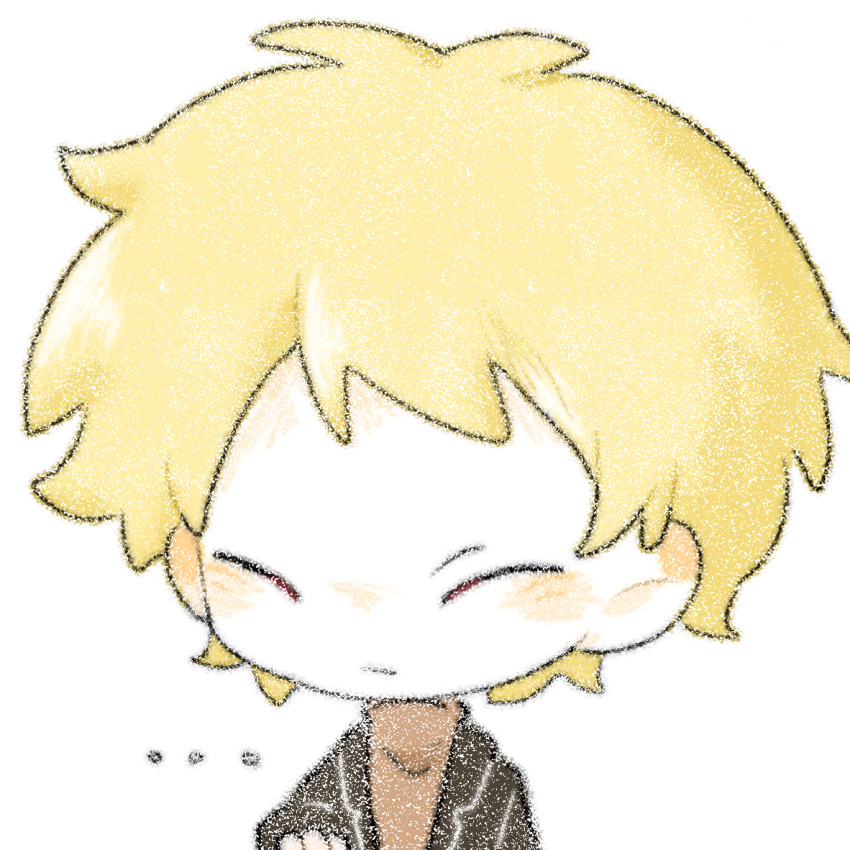 ... 1boy atou_haruki black_jacket blonde_hair brown_sweater chibi chibi_only chinese_commentary closed_eyes closed_mouth commentary_request jacket lemon04 long_sleeves male_focus open_clothes open_jacket portrait saibou_shinkyoku short_hair simple_background solo sweater turtleneck turtleneck_sweater white_background