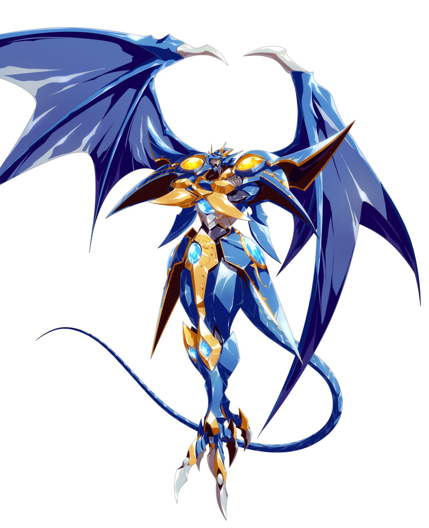 1other absurdres ceres_(rayearth) claws crossed_arms dragon dragon_tail dragon_wings full_body highres magic_knight_rayearth mashin mecha no_humans robot simple_background solo tail white_background wings yakisoba_(kaz2113)