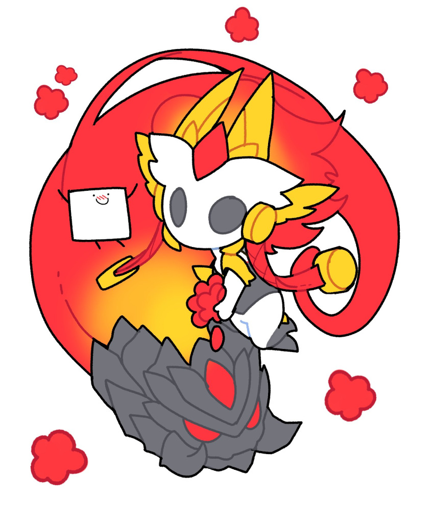 1girl chibi colored_skin dubu_(dubus2) furry furry_female highres horns kindred_(league_of_legends) lamb_(league_of_legends) league_of_legends long_hair mask official_alternate_costume red_skin redhead shadowfire_kindred white_background white_skin wolf_(league_of_legends)