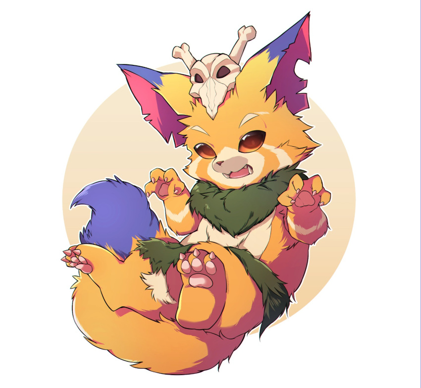 1boy brown_eyes claw_pose claws full_body furry furry_male gnar_(league_of_legends) highres league_of_legends male_focus notched_ear open_mouth pawpads solo teeth toe_claws white_background yed_(yedsilent) yordle