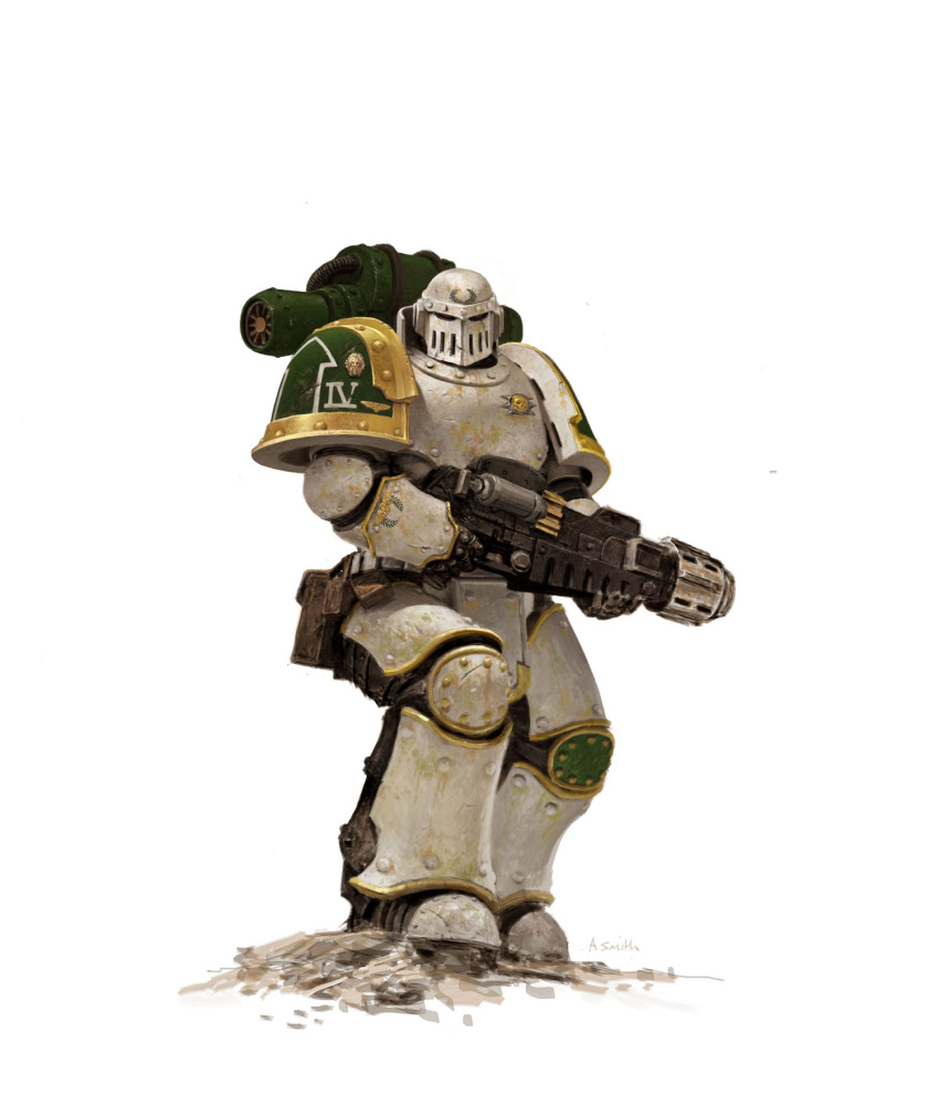 1boy adeptus_astartes armor armored_boots boots breastplate commentary couter cuirass death_guard english_commentary full_armor gauntlets greaves highres leg_armor male_focus official_art pauldrons pelvic_curtain poleyn power_armor rerebrace roman_numeral shoulder_armor simple_background solo warhammer_40k white_armor white_background