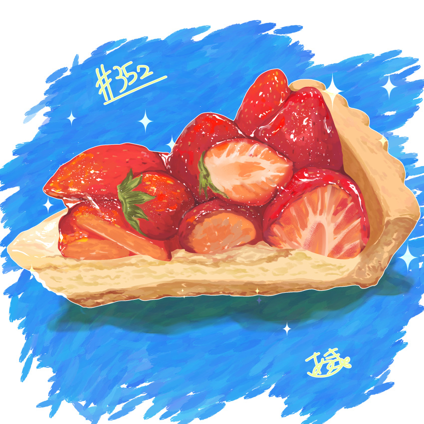 absurdres food food_focus fruit fruit_tart highres no_humans original pie pie_slice still_life strawberry strawberry_slice takisou_sou tart_(food)