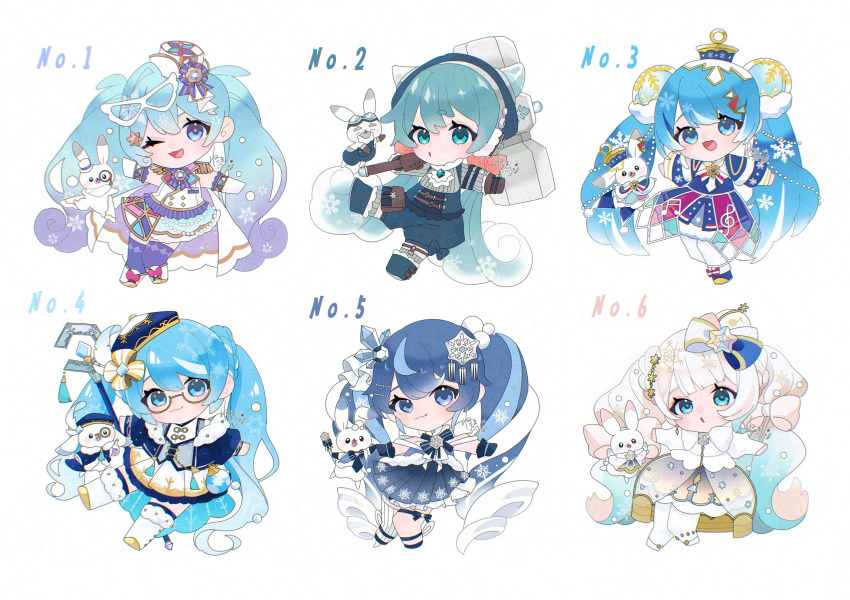 6+girls :3 :o =_= absurdres akita_aaa animal aqua_eyes aqua_hair asymmetrical_legwear beamed_sixteenth_notes beard blue_dress blue_footwear blue_gemstone blue_gloves blue_hair blue_hat blue_jacket blue_overalls blue_ribbon blue_skirt blue_vest boots bow braid braided_bun brown_gloves buttons cape chibi christmas_ornaments crystal_hair_ornament double-breasted dress drill_hair earmuffs eighth_note epaulettes everyone eye_mask facial_hair feather_hair_ornament feathers flask fur-trimmed_footwear fur-trimmed_skirt fur_trim gem glasses gloves goggles goggles_on_head gold_trim gradient_hair grey_shirt hair_bun hair_ornament hair_ribbon hammer hat helmet highres holding holding_flask holding_hammer holding_wand hoop_skirt horns jacket layered_skirt leg_up light_blue_hair long_hair looking_at_viewer low_drills mage_staff mask mask_on_head mini_hat mini_top_hat monocle multicolored_hair multiple_girls multiple_persona musical_note musical_note_print neckerchief one_eye_closed open_mouth over_shoulder overalls pantyhose pearl_hair_ornament pink_bow pleated_skirt purple_cape purple_hair quilted_footwear quilted_jacket rabbit rabbit_yukine ribbed_shirt ribbon round-bottom_flask see-through_skirt_layer semi-rimless_eyewear shirt single_thigh_boot skirt smile snow_globe snowflake_hair_ornament snowflake_print snowflakes staff stained_glass standing standing_on_one_leg string_of_pearls striped_ribbon tassel thigh_boots top_hat treble_clef twin_drills twintails two-sided_cape two-sided_fabric two-tone_hair very_long_hair vest vocaloid wand wavy_hair weapon weapon_over_shoulder white_background white_cape white_dress white_footwear white_gloves white_hat white_jacket white_pantyhose white_skirt yellow-framed_eyewear yuki_miku_(2025) yuki_miku_(2025)_(candidate_no.1) yuki_miku_(2025)_(candidate_no.2) yuki_miku_(2025)_(candidate_no.3) yuki_miku_(2025)_(candidate_no.4) yuki_miku_(2025)_(candidate_no.5) yuki_miku_(2025)_(candidate_no.6)