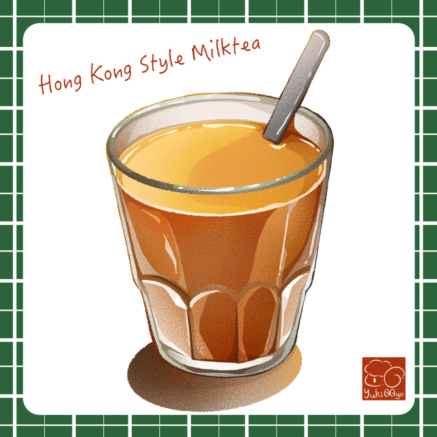 artist_logo cup drink drinking_glass food food_focus food_name highres milk_tea no_humans original spoon yuki00yo