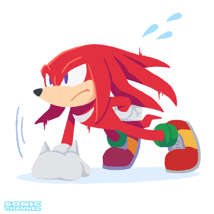 1boy arm_behind_back exercising furry furry_male gloves highres knuckles_the_echidna official_art push-ups red_footwear red_fur simple_background sonic_(series) sonicofficialjp violet_eyes white_background white_gloves