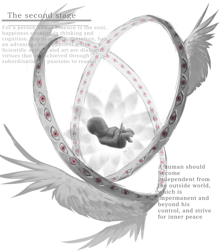 absurdres baby biblically_accurate_angel copyright_request english_text extra_eyes feathered_wings floating gadblo_(hateful) highres multiple_wings red_eyes white_background wings