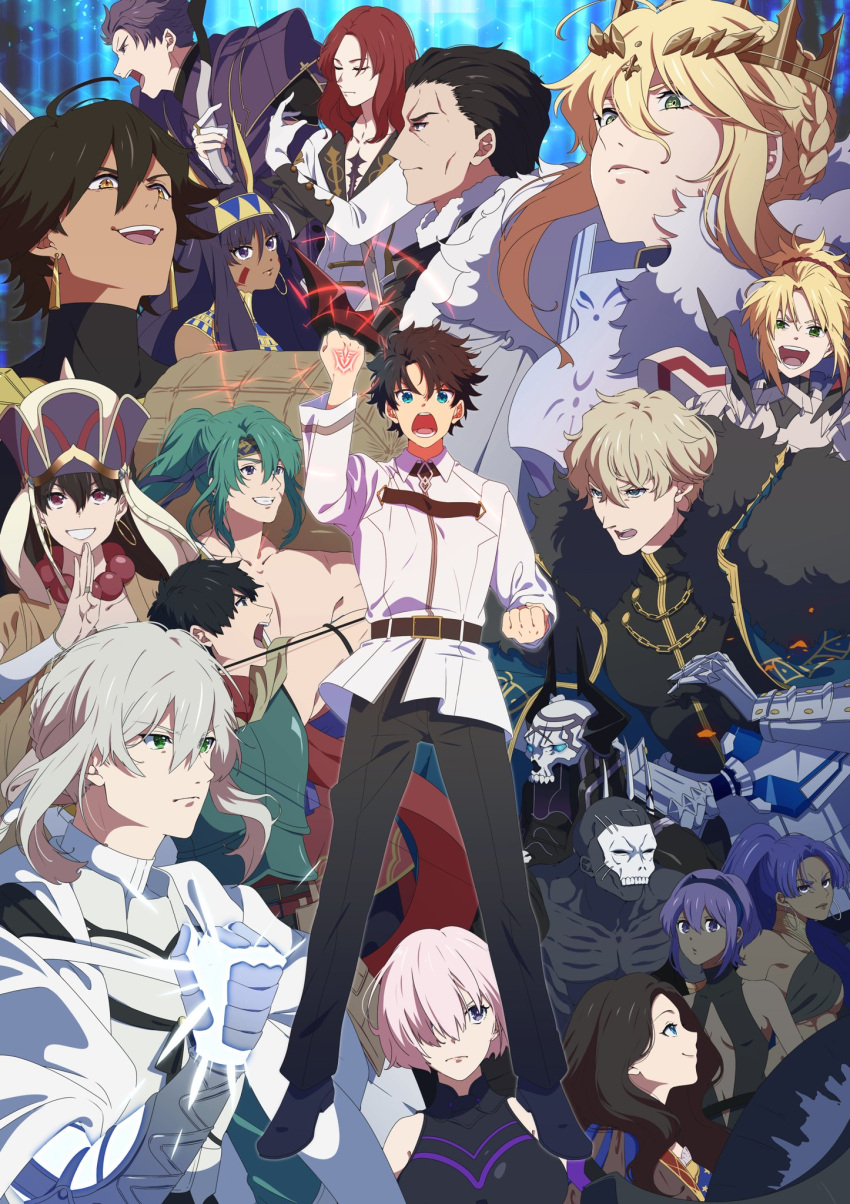 6+boys 6+girls agravain_(fate) arash_(fate) armor artoria_pendragon_(fate) artoria_pendragon_(lancer)_(fate) assassin_(fate/zero) bedivere_(fate) black_armor black_cape black_hair black_hairband black_horns black_pants blonde_hair blue_eyes bow_(weapon) breastplate brown_hair cape chaldea_uniform closed_eyes closed_mouth command_spell commentary_request crown dark-skinned_female dark-skinned_male dark_skin earrings excalibur_galatine_(fate) expressionless facial_mark fate/grand_order fate_(series) female_assassin_(fate/zero) fujimaru_ritsuka_(male) fur-trimmed_cape fur_trim gauntlets gawain_(fate) green_eyes grey_hair hair_over_one_eye hairband hassan_of_serenity_(fate) hassan_of_the_cursed_arm_(fate) highres holding holding_bow_(weapon) holding_shield holding_sword holding_weapon horns jacket jewelry king_hassan_(fate) lancelot_(fate/grand_order) leonardo_da_vinci_(fate) lion_king_(lancer)_(fate) long_hair mash_kyrielight mask mordred_(fate) mordred_(fate/apocrypha) multiple_boys multiple_girls mura_saki00 nitocris_(fate) one_eye_covered ozymandias_(fate) pants pink_hair ponytail profile prosthesis prosthetic_arm purple_hair shield short_hair sidelocks skull_mask smile sword tawara_touta_(fate) tristan_(fate) violet_eyes weapon white_jacket xuangzang_sanzang_(fate)