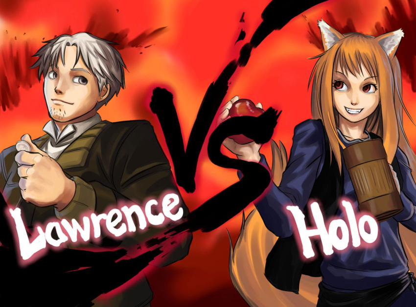 4chan apple craft_lawrence drawfag fake_screenshot fighting_game food fruit holo parody short_hair silver_hair spice_and_wolf street_fighter street_fighter_iv tail wolf_ears wolf_tail