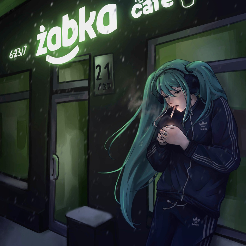 Safebooru - adidas cigarette hatsune miku highres jewelry poland polish  text ring vocaloid