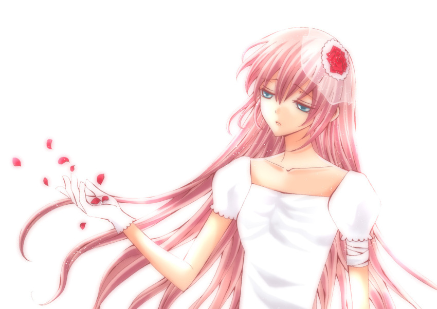 dress megurine_luka petals pink_hair vocaloid white