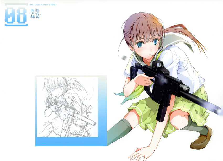 blue_eyes fuyuno_haruaki gun original seifuku sketch weapon