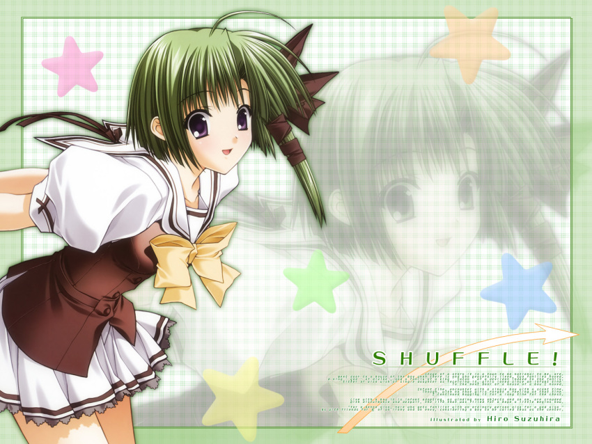 green_hair seifuku shigure_asa shuffle violet_eyes