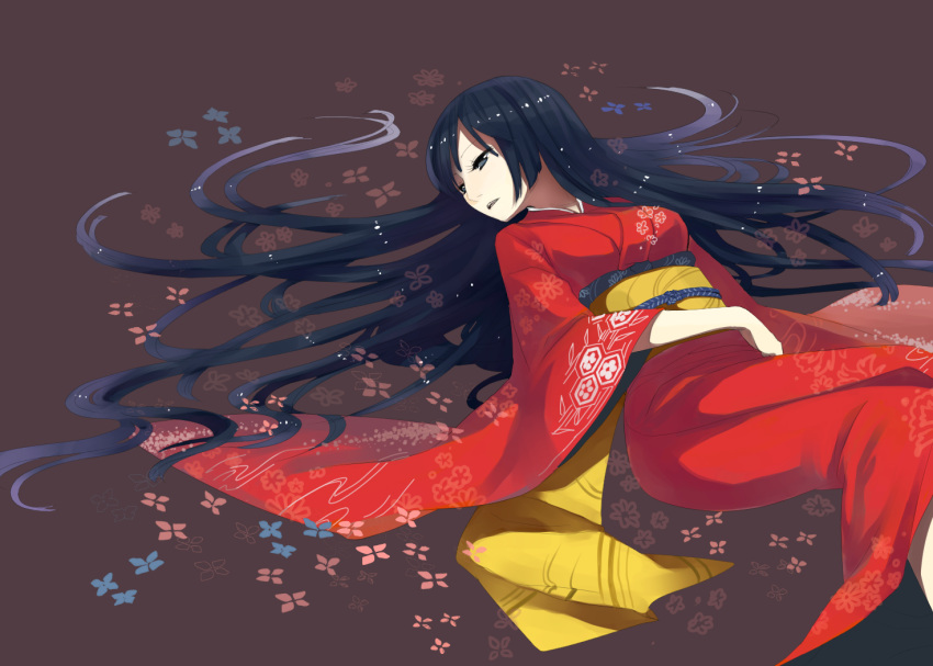 japanese_clothes kimono kurasawa_moko long_hair lying original solo very_long_hair water