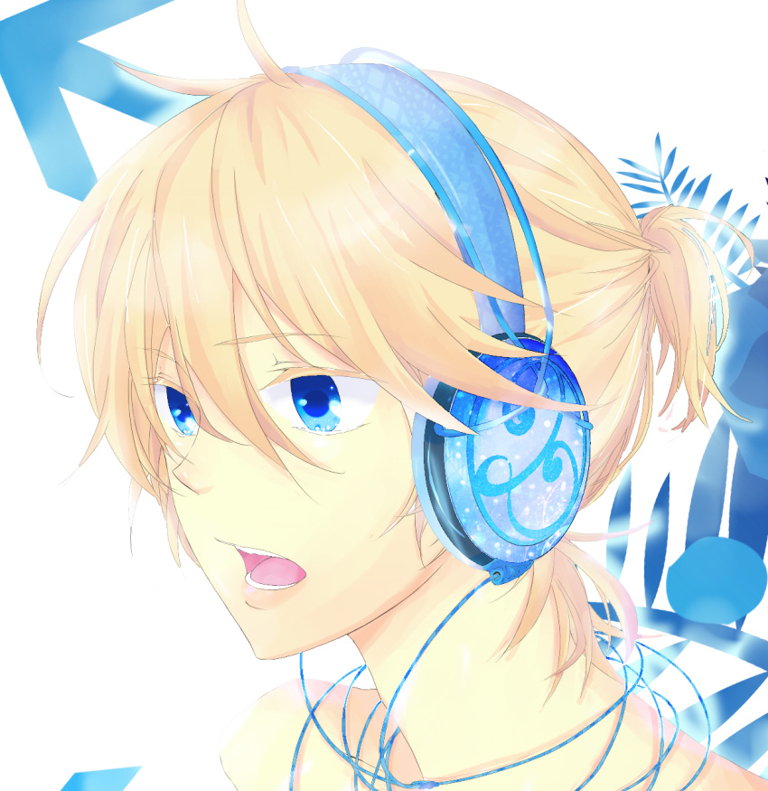 blonde_hair blue_eyes colored headphones highres kagamine_len open_mouth vocaloid