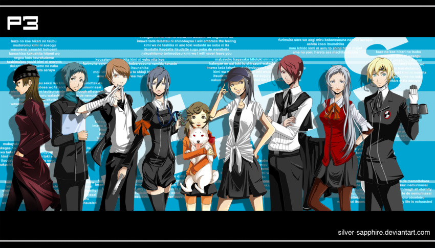 aegis amada_ken android animal aragaki_shinjirou arisato_minato bandage bandages beanie blonde_hair blue_eyes bow brown_eyes brown_hair child computer digital_media_player dog evoker genderswap grey_hair gun hair_over_one_eye hat headphones iori_junpei kirijou_mitsuru koromaru laptop long_hair persona persona_3 red_eyes red_hair redhead ribbon s.e.e.s sanada_akihiko school_uniform short_hair skirt smile takeba_yukari trench_coat trenchcoat weapon yamagishi_fuuka