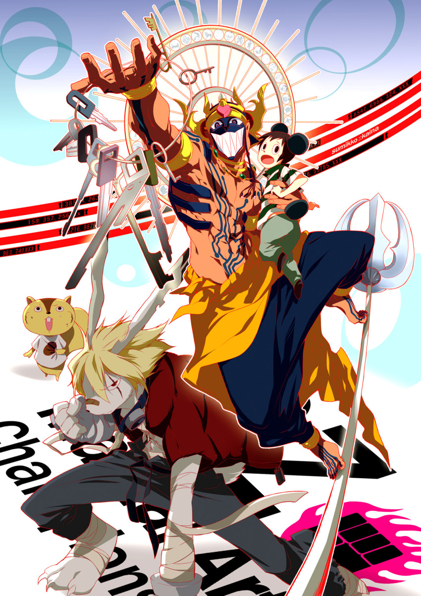 animal_ears bunny_ears buta_no_kakuni furry goggles goggles_around_neck highres jewelry key king_kazuma koiso_kenji love_machine neck_ring rabbit_ears shirtless summer_wars tattoo