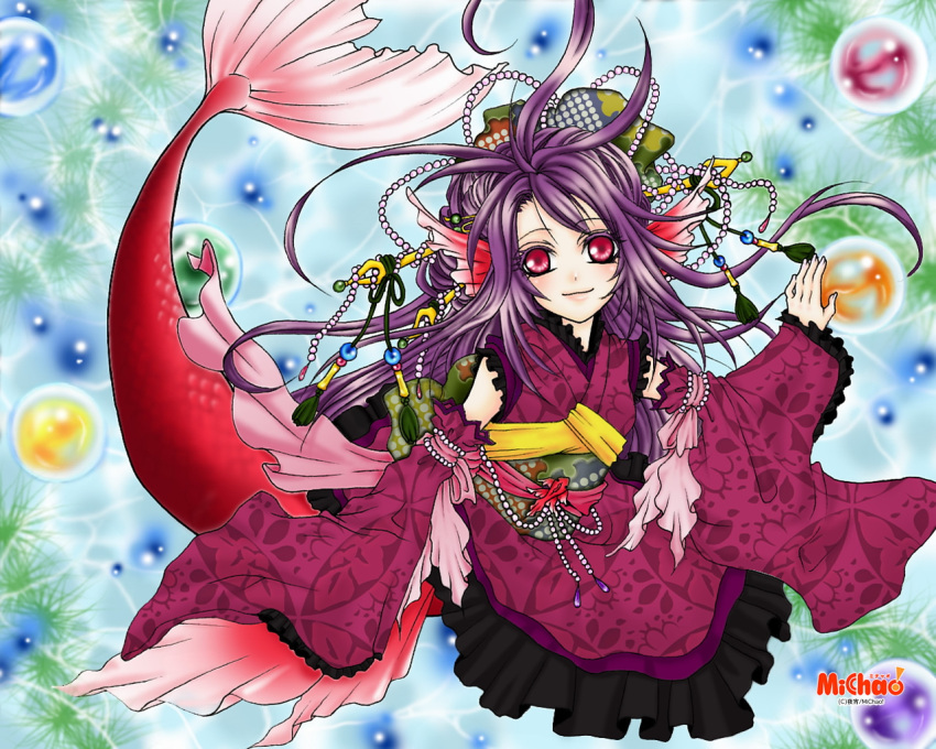 happy japanese_clothes mermaid monster_girl tagme