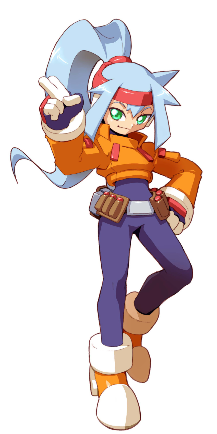ashe capcom gloves green_eyes highres long_hair official_art ponytail rockman rockman_zx solo spandex